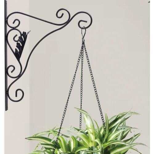 2pc Rust-proof Iron Art Leaves Bird Wall Hanging Flower Stand Antique Black Porch Balcony Flower Pot Hanging Hooks Garden Decor