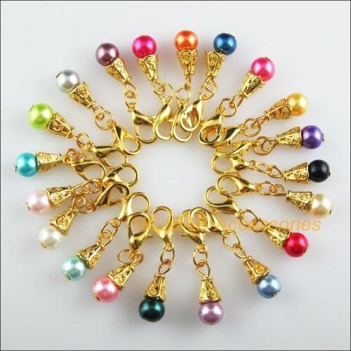 20 New Tiny Cone 6x17mm Charms Mixed Ball Glass Gold Color Retro With Lobster Claw Clasps