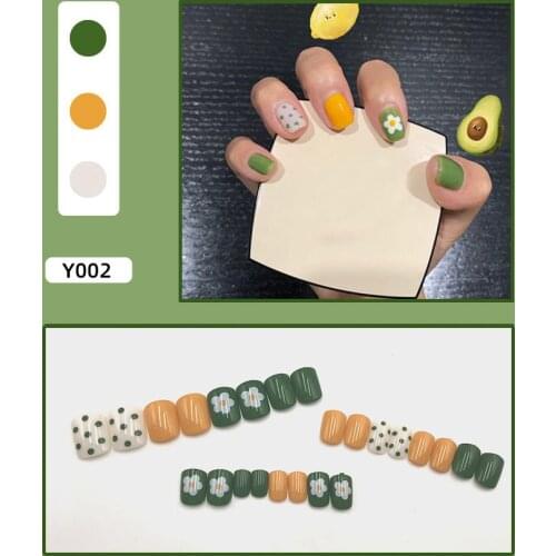 24PCS Short Round Press on Fake Nails With Glue Reusable Acrylic Fake Nails French Full Cover False Nail DIY Nails Art Tips Set