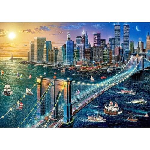 Diamond Embroidery Flower -Suspension bridge city- Diamond Painting Cross Stitch Full 5d DIY Square Mosaic Home Decoration Gift
