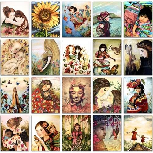 Diamond embroidery Colorful beauty mother child DIY Diamond mosaic flower sunflower Full Square Diamond painting family rabbit