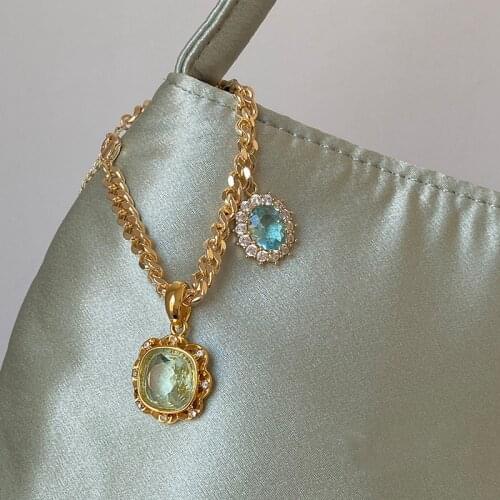 DAVINI Shiny Green Blue Crystal Charms Bracelets Golden Thick Link Chain Bracelets For Women Female Trendy Jewelry MG449