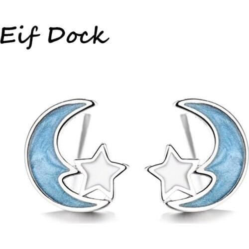 Eif Dock Enamel Silver Color Trendy Star Women Stud Earrings Star-Moon Earrings Simplicity Earrings Jewelry Earrings