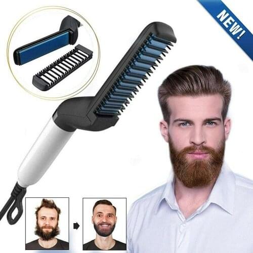 Electric Hair Comb Brush Quick Beard Straightener Mens Hair Straightening Flat Iron Heated Hair Comb Show Cap Styler for Men