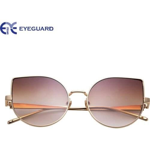 EYEGUARD Oversized Cat Eye Mirror Sunglasses For Women Gold Metal Frame Flat Lens