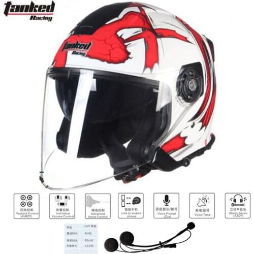 Tanked Half face T597 Racing Motorcycle helmets Double lens scooter electric mOTORBIKE helmet safety cap with Bluetooth
