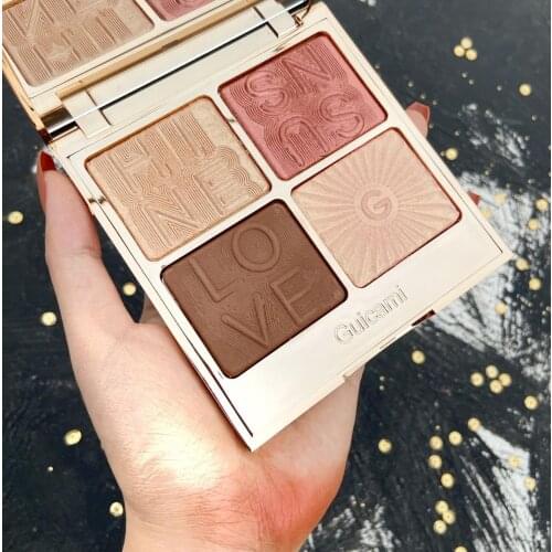 GUICAMI 4 Colors Face Highlighter Makeup Face Brighten Contouring Shimmer Shiny Highlighter Powder Palette Bronzer