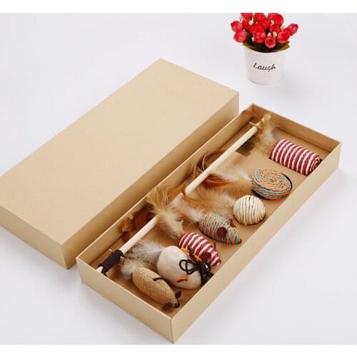 Pet Cat Toy Wooden Funny Cat Stick Set Cat Lollipop Mouse Fur Ball Toy Set Cat Gift Box Combination