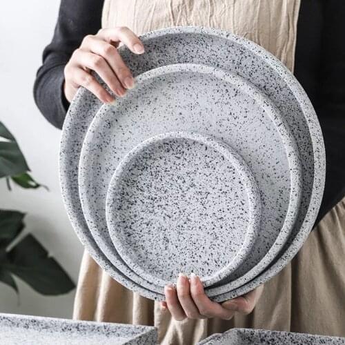 Ceramic Tableware Steak Plate Household Marble Pattern Tray Nordic Creative Gray Imitation Granite Hotel Storage Tray