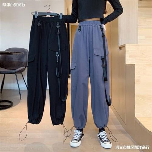 Korean blue 2020 new style corset autumn overalls casual pants childrens high waist