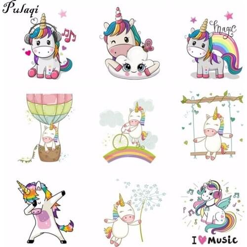 Pulaqi Colorful unicorn lover Iron-on Transfer For T - Coat DIY Shirt Patches Clothing Cartoon Heat Transfer Stickers pony H