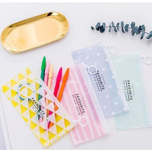 Cute Small Pencil Bag Student Stationery Storage Pencil Bag PVC Translucent Pencil Bag Zipper Pen Storage Bags School Supplies