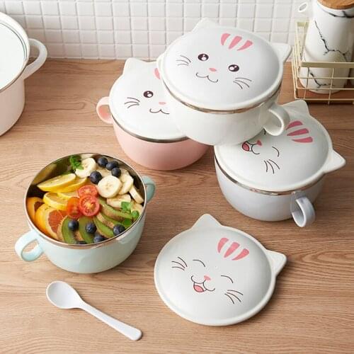 Stainless Steel Bowl Of Instant Noodles To Eat Rice Bowl With Lid Household Utensils lunch Box Instant Noodle Bowl Tableware Set