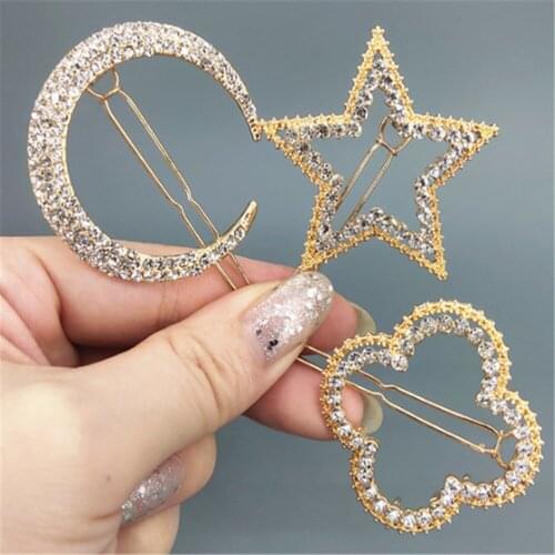Fashion Rhinestone Hair Clips Heart Star Shape Duckbill Hairpins For Women Barrettes Hair Accessories Hair Styling Hair Clip Pin