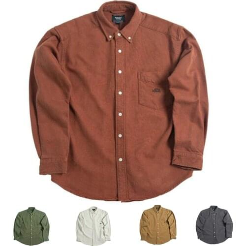 100% Cotton Brushed Vintage Heavyweight Thick Warm Mens Solid Flannel Shirts Jackets Unisex White Yellow Green