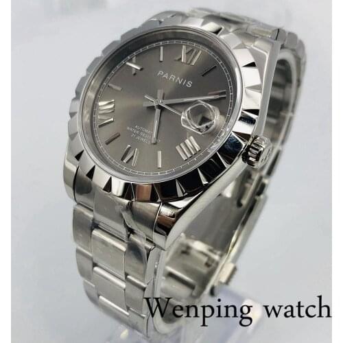 Parnis new mens top luxury business silver case sapphire crystal date window 21 jewels Miyota movement automatic mens watch