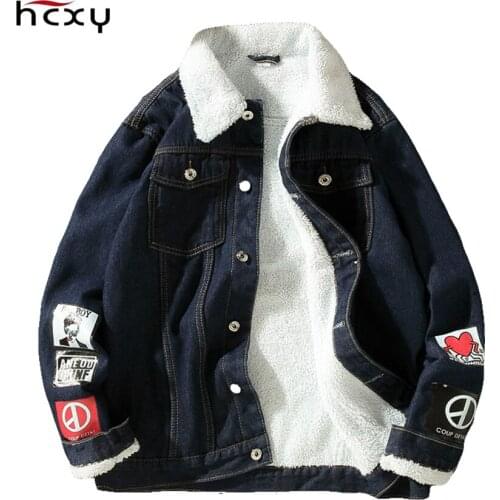 HCXY 2019 Mens Winter Warm Jean Jackets Coats Men Thick Coat Male Denim Jacket Outwear Warm Plus velvet Collar Plus size 4 5XL