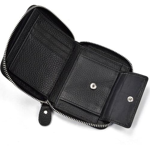 Fashion Genuine Leather Mens Wallet With Coin Bag Zipper Small Money Purses Dollar Purse New Design Real Cowhide Money Wallets