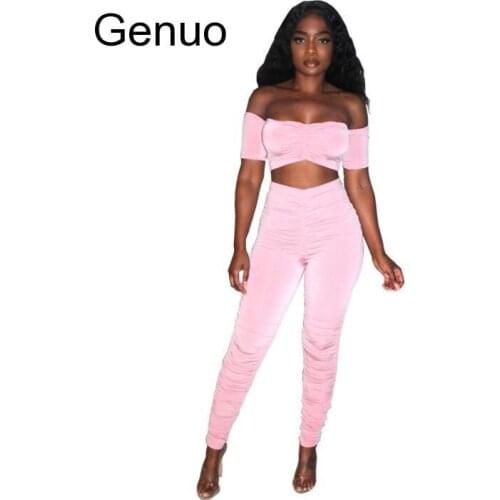 New Design Women Suit Sexy Pink Strapless Top And Tight High-waisted Trousers Two Piece Tracksuit