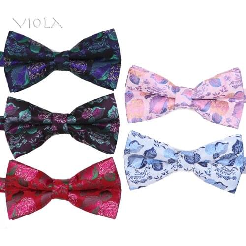 New Blue Pink Red Floral Jacquard Polyester Bowtie Mens Suit Tuxedo Wedding Dress Party Dinner Banquet Casual Butterfly Gift