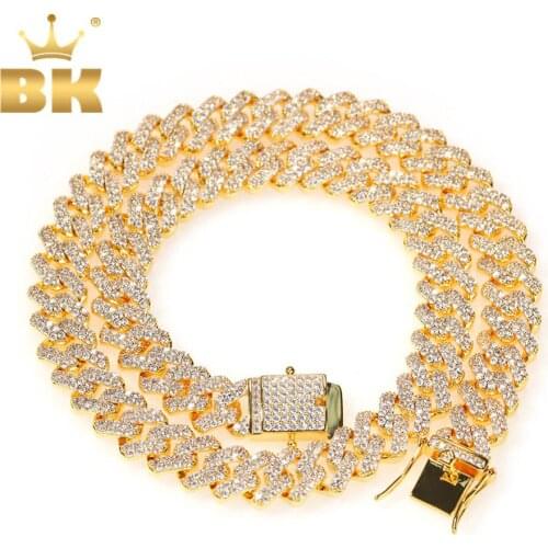 THE Bling King New 12mm Two Rows Stones Copper Cubic Zircon Necklace Gold Luxury Copper Cuban Wholesale Male Punk Jewelry