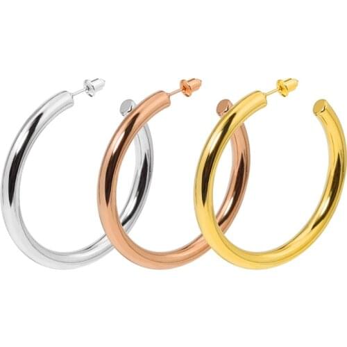 25mm 30mm 40mm 50mm Minimalist Gold Stainless Steel Circle Geometric C Shape Hoop Earrings For Women Girls Trendy Jewelry Gift