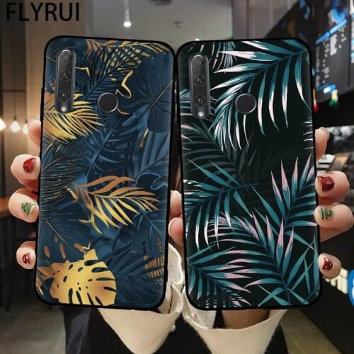 Black Silicone Flowers Leaves Phone Case For Huawei Honor 10 20 30 Lite Pro 10i 30i 8C 8X 9X Pro 10X Lite Banana Leaf Back Cover