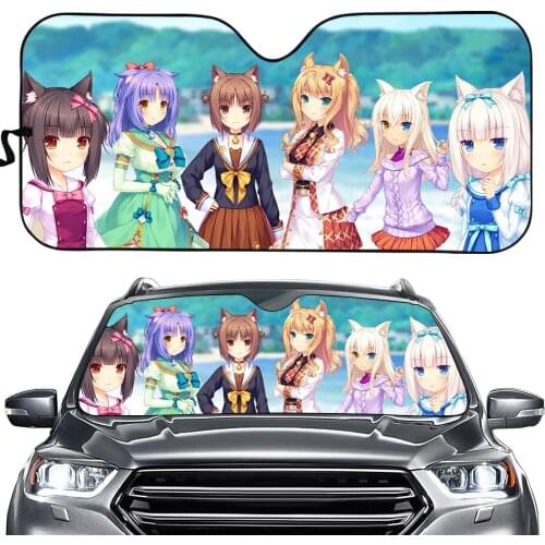 Anime Car Front Window Sun Visors Nekopara Print Car Windshield Sunshade Car Window Windscreen Cover Sun Shade Auto Sun Visor
