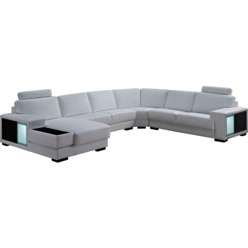 Modern living room couch furniture with real leather corner sofa sets Led light