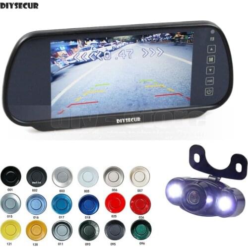 DIYSECUR Video Parking Radar 4 Sensors + 7 inch Build-in LCD Display Mirror Car Monitor + LED Night Vision HD Rear View Camera