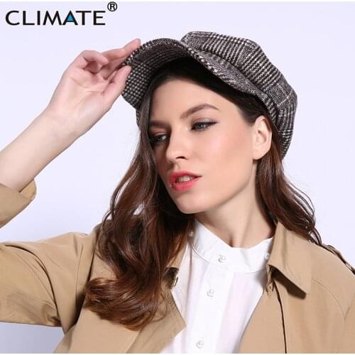 CLIMATE Women Plaid Octagonal Hat Cap Woman Fashion Woolen Cap Winter Fashion Checks Newsboys Hat for Girls Women Warm Hats