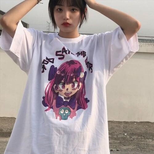 Harajuku Anim E Girl Cute Tops for Women Punk Clothing Anime Manga Vintage Grunge Oversize Tshirt Woman graphic t shirts