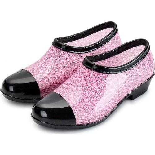 Summer Low Heels Women Rain Boots Fashion Non-slip Low-top Rain Boots for Girls Shallow Waterproof Print Ladies Raining Shoes