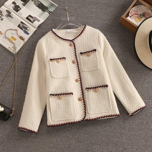 Tweed Coat Women Elegant Retro Graceful Short Jacket Spring/Autumn Winter Jacket Office Loose-Fit Versatile Wool Tweed Tops