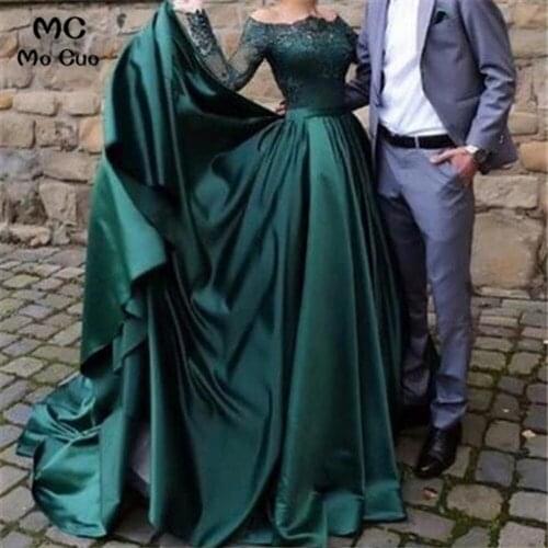 Teal 2019 Off Shoulder Prom dresses with Lace Long Sleeves Vestidos de fiesta dress for graduation Formal Evening Prom Dresses