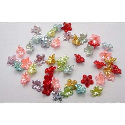 200 Mixed Color Acrylic Pearl Bead Cap Bellflower Bell Flower Beads 10mm