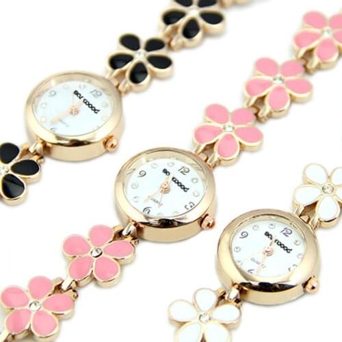 2021 New Fashion Cute Cartoon Women Girl Female Fashion Flower Bracelet Wrist Watch Analog Quartz Movement
