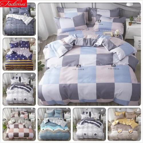 Concise Plaid 3pcs/4pcs Bedding Sets Kids Soft Cotton Bed Linens Single Twin Full Queen King Size Duvet Cover 150x200 200x240 cm