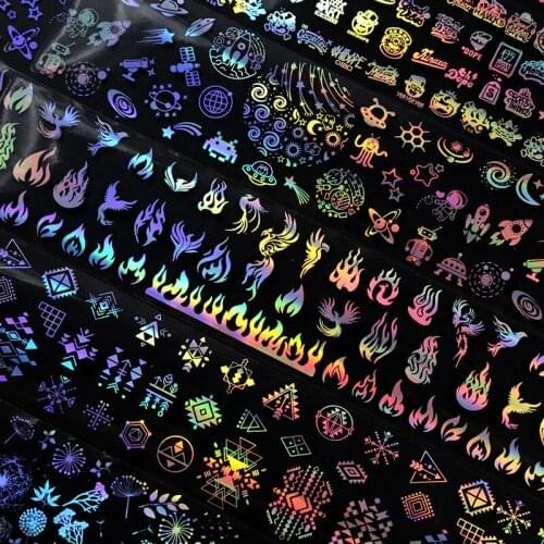 4*100cm/Roll Holographic Nail Foil Flame Dandelion Panda Bamboo Holo Nail Art Transfer Sticker Water Slide Nail Art 10 design