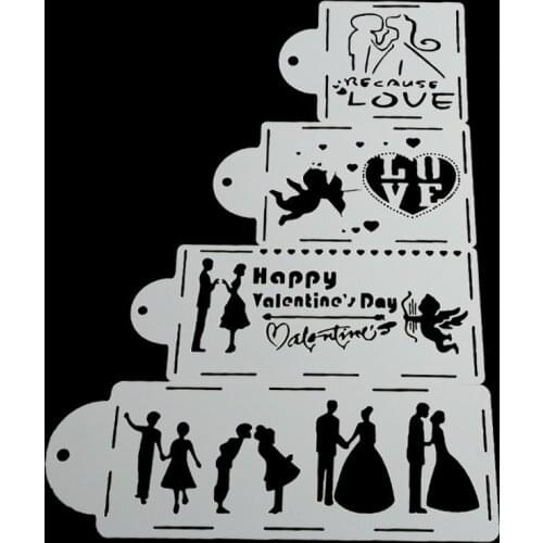 4PCS/Set Couple Lovers Cupcake Cookie Stencils Cake Template Mold Baking Tools For Cakes Wedding Decoration Cake Stencil