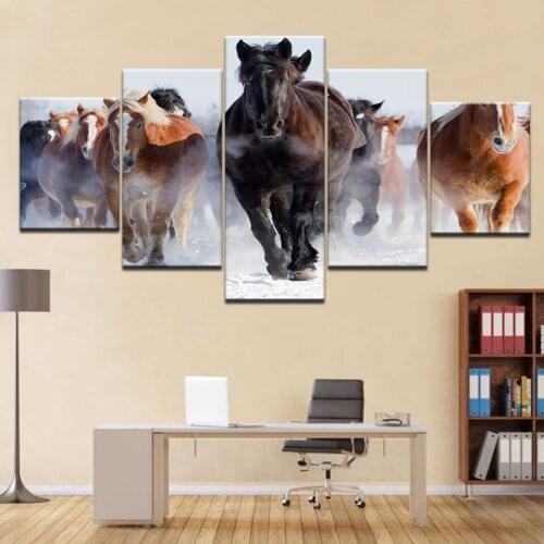 5 panel custom living room mural photo wallpaper horse run HD photo painting room sofa TV background wall mural canvas wallpaper