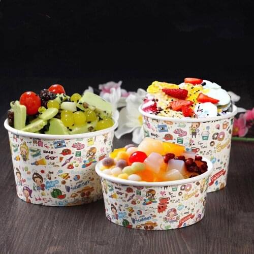 50pcs Net red colorful ice cream paper bowl 16oz/18oz/20oz 420ml 500ml 600ml round large fruit salad cup party favor dessert box