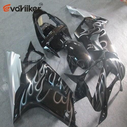 ABS motor fairing for ZX-6R 2003 2004 silver flames ZX 6R 03 04 Motorcycle panels Injection mold