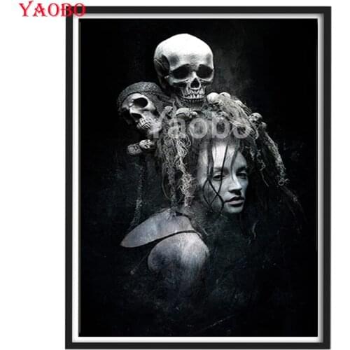Abstract Black Women Skull Diamond Painting Cross Stitch Nordic On Wall Pictures Modular Paintings For Living Room Home Art