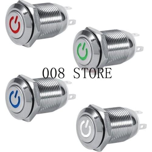 Car Compurter 12mm 3V 5V 12V 220V Angel Eye Aluminum Metal LED Power Push Button Switch Self-reset Metal Switch Normally Open PT