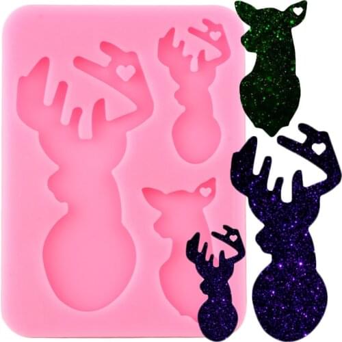 Shiny Glossy Deer Head Decoration Keychain Silicone Mold DIY Craft Keychains Mould Pendant Polymer Clay Molds Jewelry Moulds