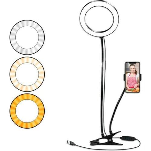 Large ring 20CM Selfie Led Light Clip-on Stand w/Phone Holder Youtube Vedio Live Stream Makeup Photo Studio Desktop Lighting 8"
