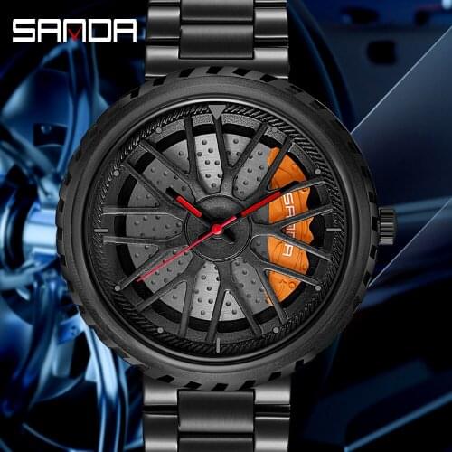 SANDA Wheel Rim Hub Watches Top Brand Luxury Custom Design Wristwatch Wheel Rim Hub New Dress Watch Men Relogio Masculino
