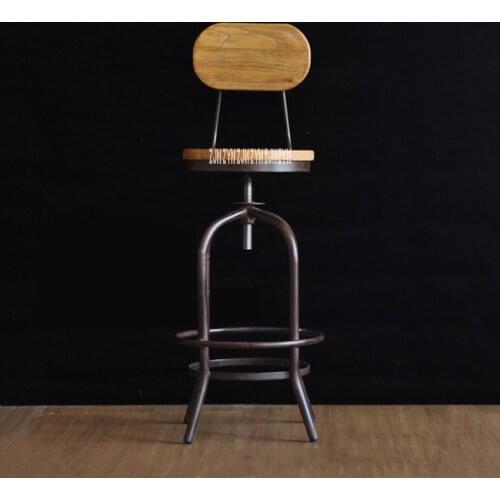 Black /Antique Finish Frame Bar Chair Iron Rust Proof Bar Tall Stool Modern Simple Round Wood High Stool With/Without Backrest
