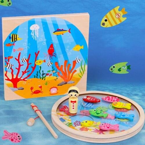 Kids Wooden Magnetic Fishing Game Educational Toys For Children Games Fish Early Educational Montessori Toys Gifts